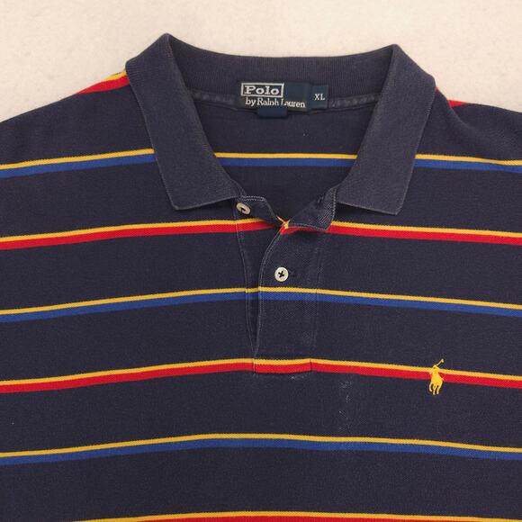 Polo by Ralph Lauren Collared Short Sleeve Polo Shirt Mens Size XL Navy Red - Picture 1 of 10